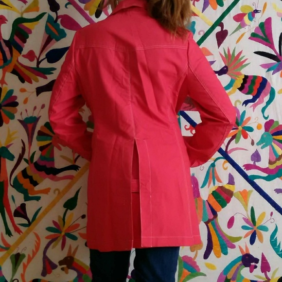 Coral Larry Levine Trench Coat - Picture 4 of 5